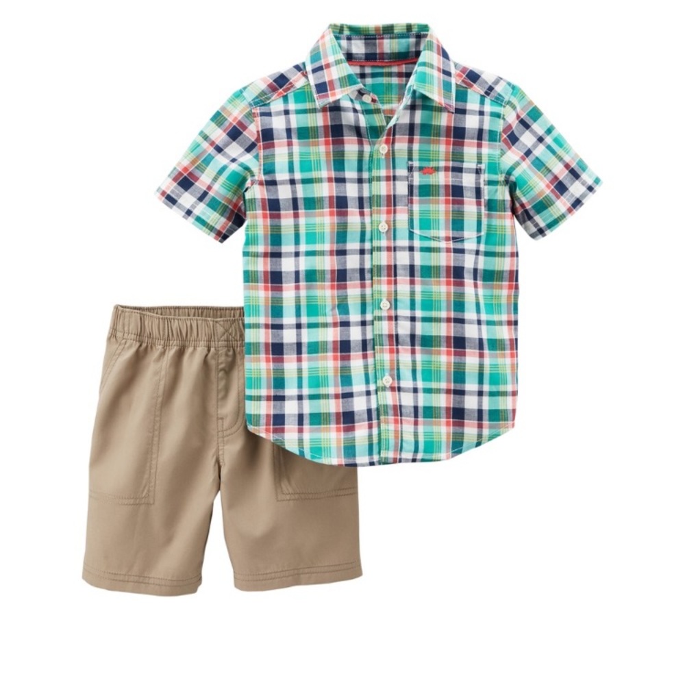 Carter’s boy plaid shirt & short set size 2T